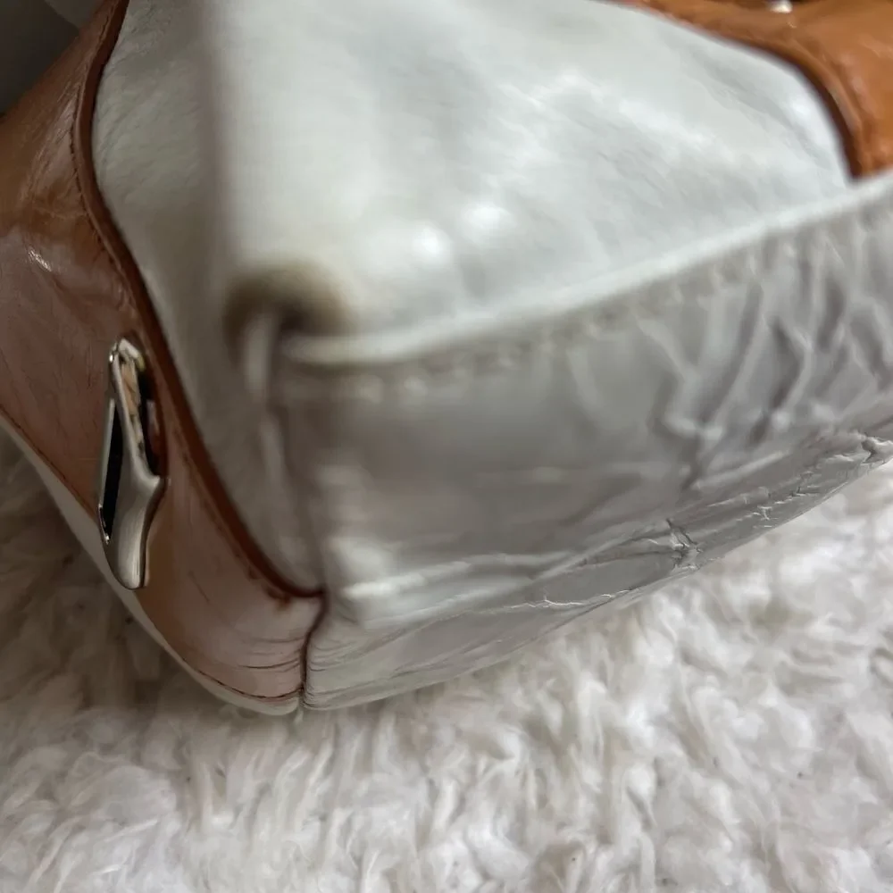 Steven by Steve Madden leather off white and tan satchel silver tone hardwares